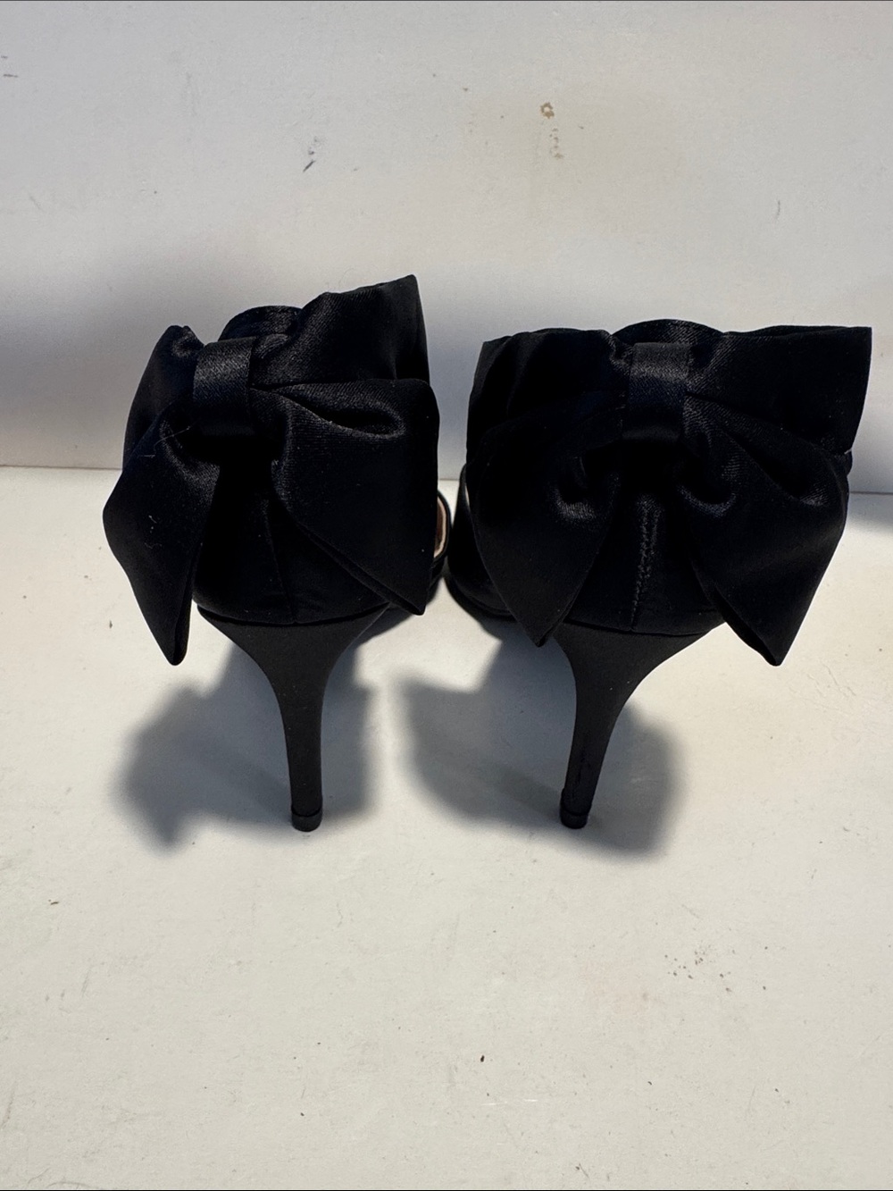Pointed Black Satin Heels with Ankle Bow - Picture 3 of 5